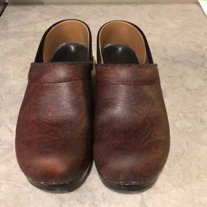 Dansko Embossed Brown Leather Clogs